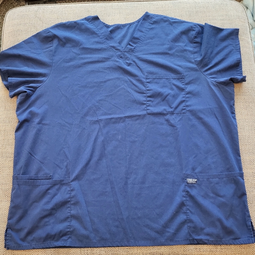 4XLT Men's Cherokee Workwear Navy Scrub Top WW695T